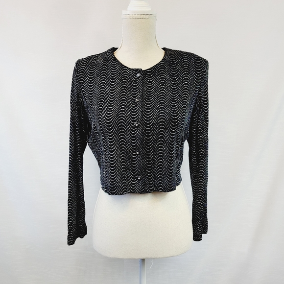 Vintage Black Shimmer Crop Cardigan - Picture 1 of 8